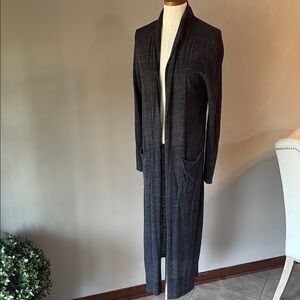 Zara women’s LIGHTWEIGHT long knit duster Cardigan sweater pockets Heather gray
